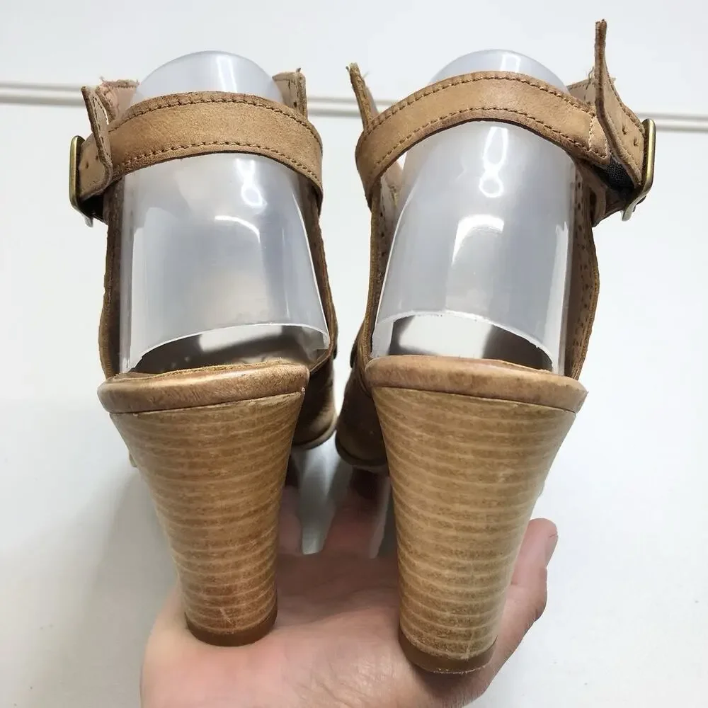 Miz Mooz Sandals Shoes Womens Size 9 40 Beige Leather Wedge Slingback Comfort